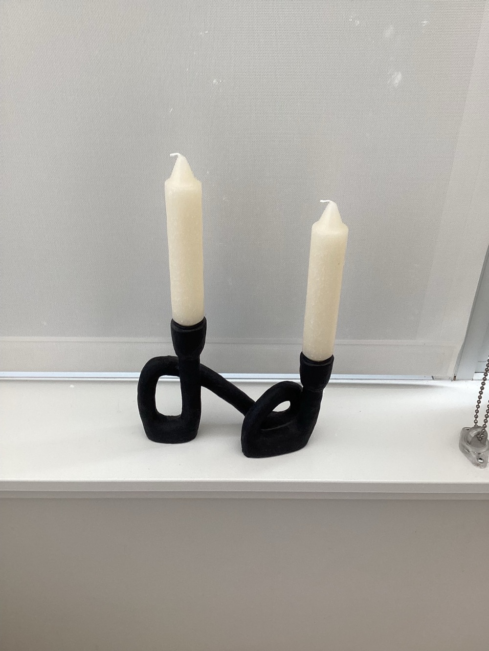 Modern Black Ceramic Double Candle Holder with Ivory Candles